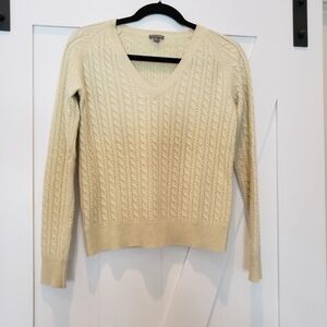 CASHMERE Sweater, Ann Taylor, soft  yellow cable knit sweater, V neck